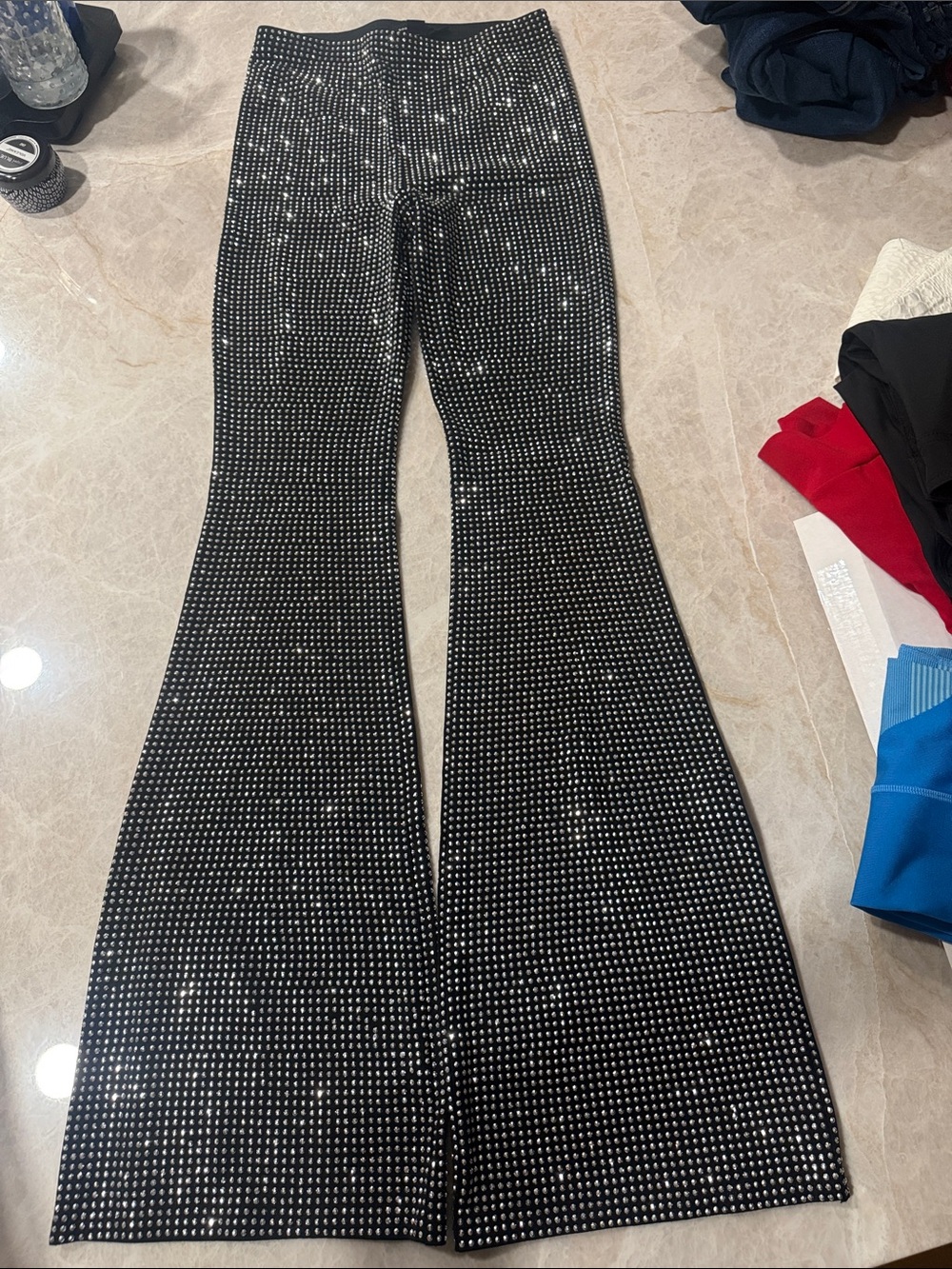Good American Black Rhinestone Flare Jeans